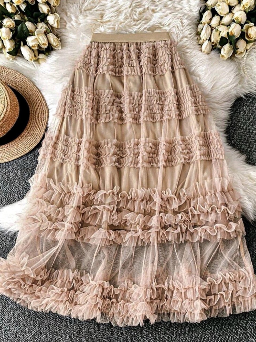 Ruffle Maxi Skirt in Pink Like New